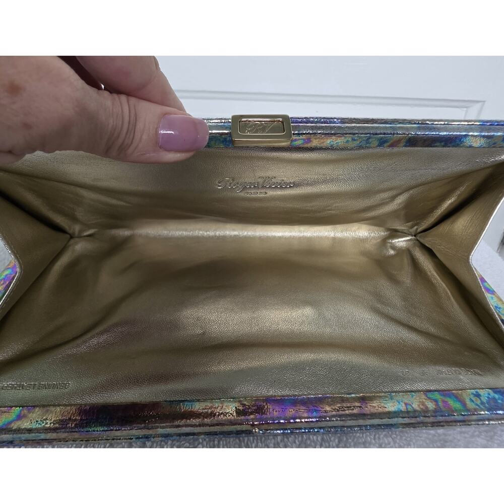 Roger Vivier Pilgrim Bolte De Nuit Iridescent Metallic Clutch Crystals w/COA - Picture 6 of 12